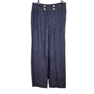 Outback Red 100% Linen Wide Leg Pants Womens Size 6 Sailor Anchor Buttons